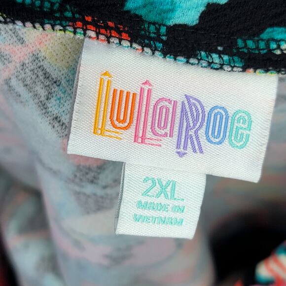 LuLaRoe Cassie Skirt 2XL Multicolor Floral Black Aqua Pink Spring Summer Pencil - Picture 4 of 10